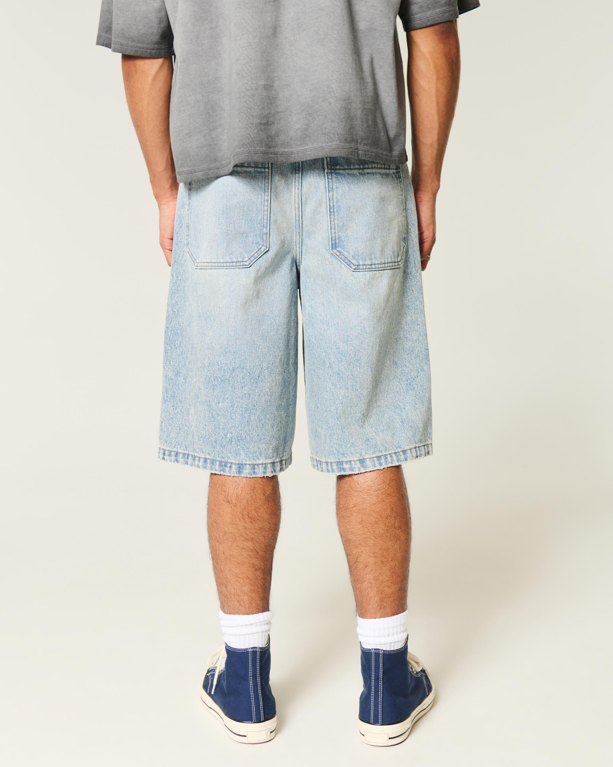 Below-the-Knee Washed Black Super Baggy Denim Shorts Product Image