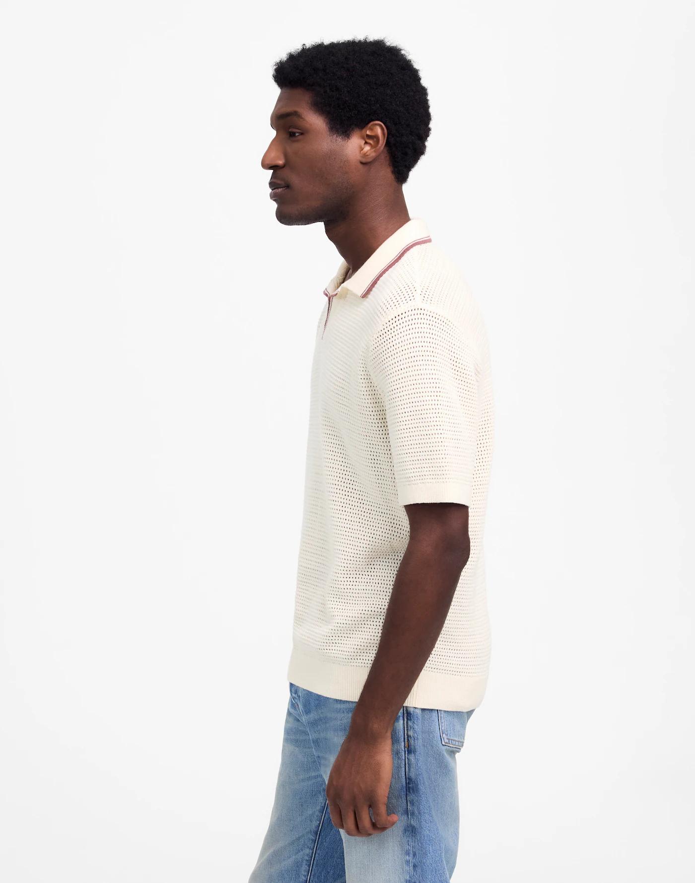 Contrast-Stitch Johnny-Collar Sweater Polo Product Image