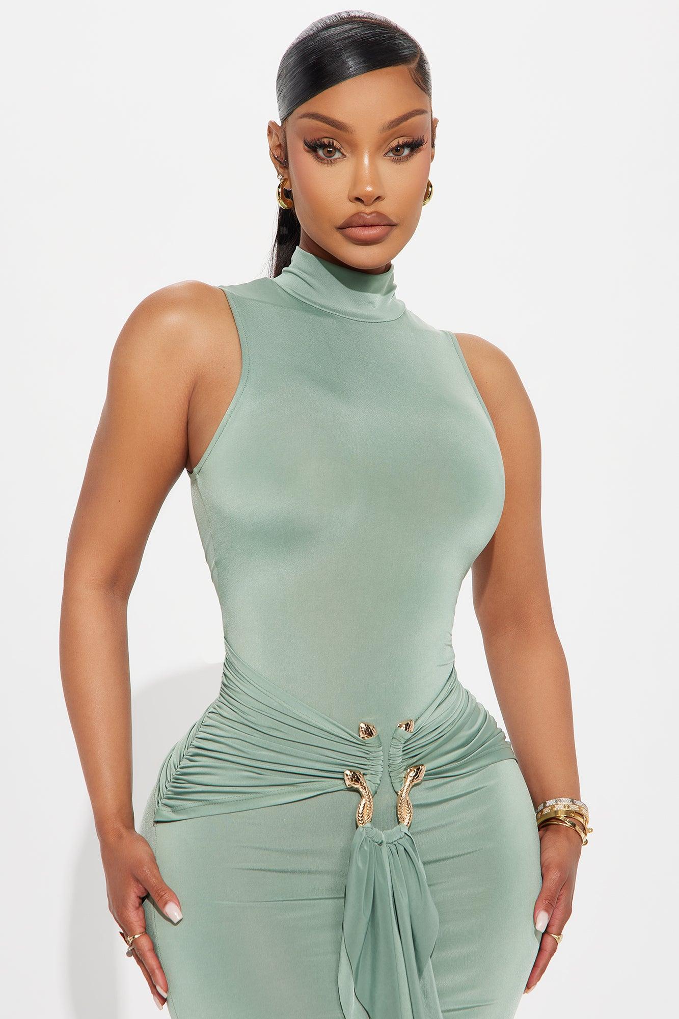 In The Moment Sleeveless Midi Dress - Sage Product Image
