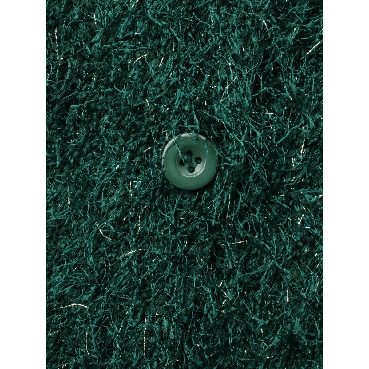 Plus Size Shimmery V-neck Button-Front Cardigan DarkGreen Women Cocktail Loose Long Sleeve Party Cardigans BloomChic 28/5X Product Image