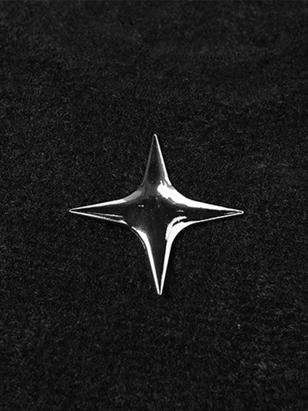 Metal Star Decor Belted Hem Cropped Long Sleeve Knit Product Image