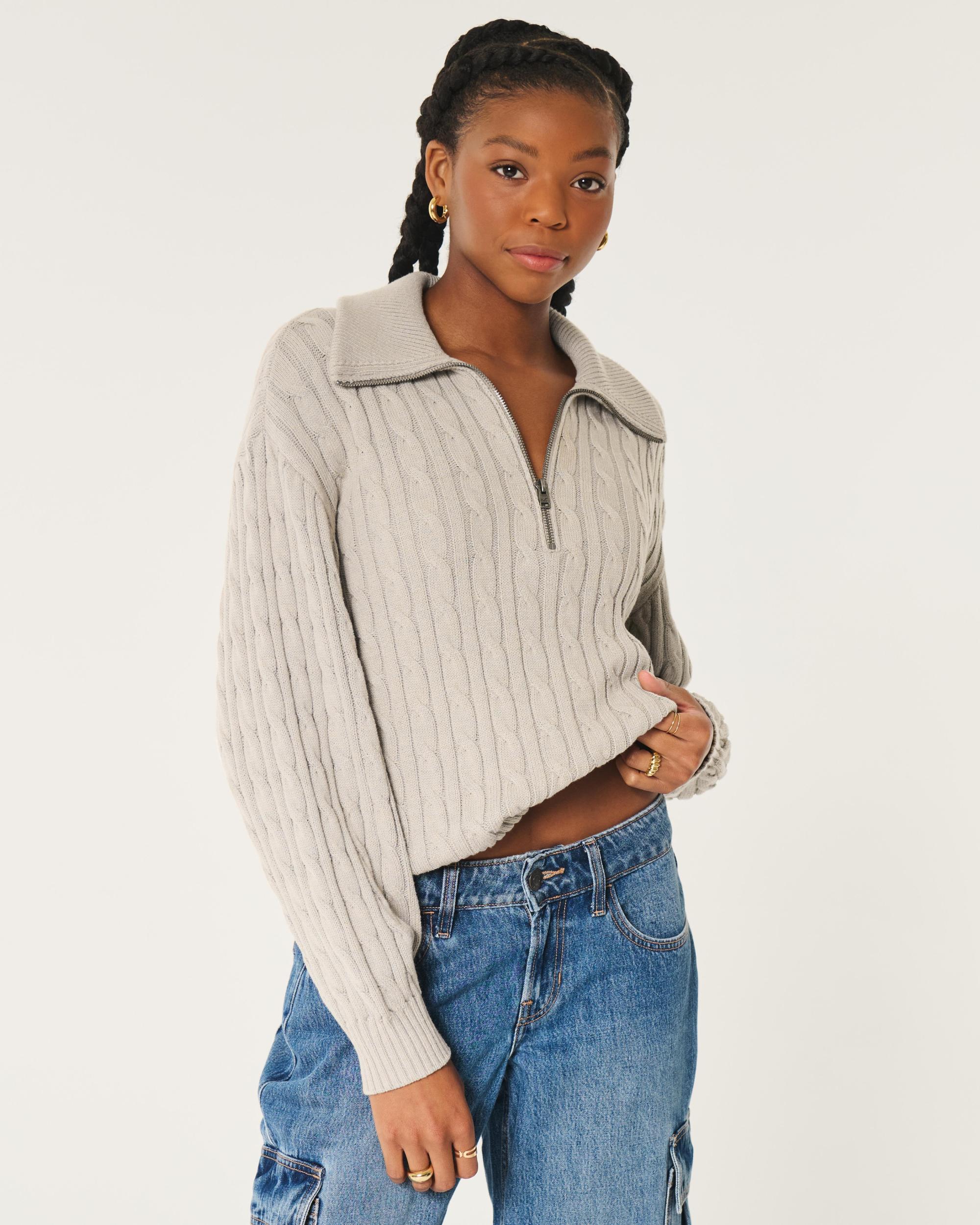 Oversized Cable-Knit Half-Zip Sweater Product Image