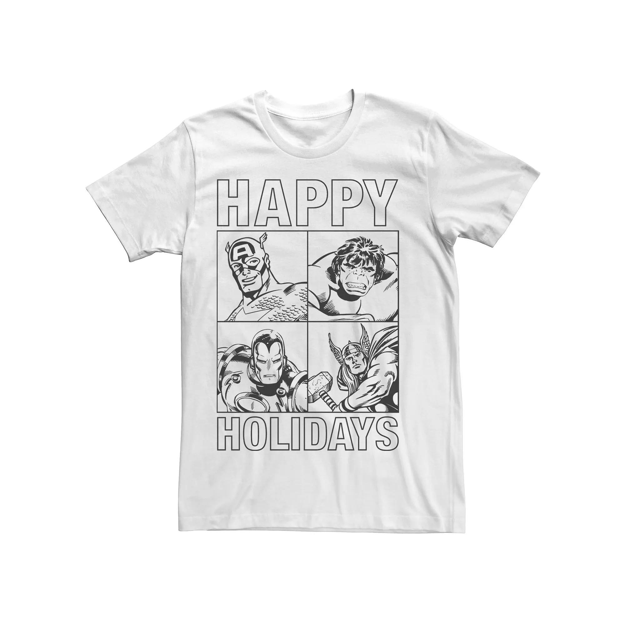 Men's Marvel Retro Avengers Happy Holidays Short Sleeve Tee,  Product Image