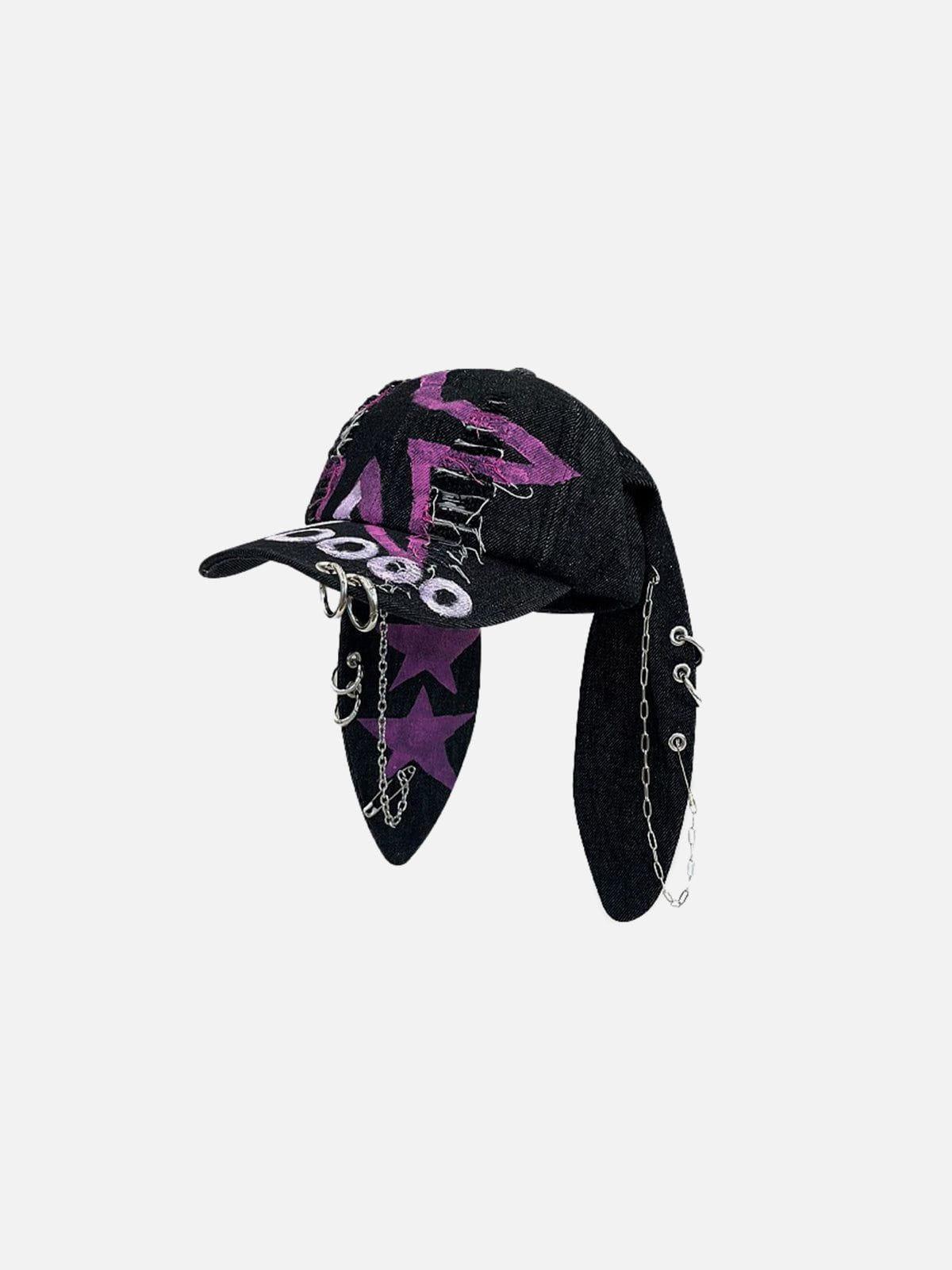 Star Graphic Washed Distressed Denim Cap Product Image