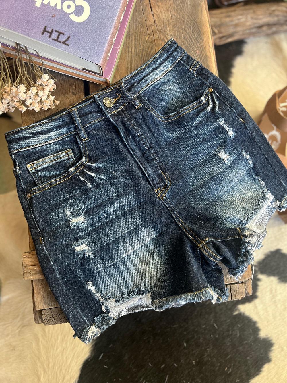 Distressed Tummy Control Denim Shorts - 2 Colors Product Image
