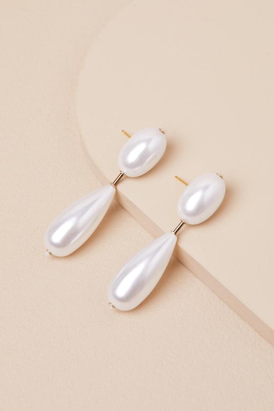 Dimone White Pearl Drop Earrings Product Image