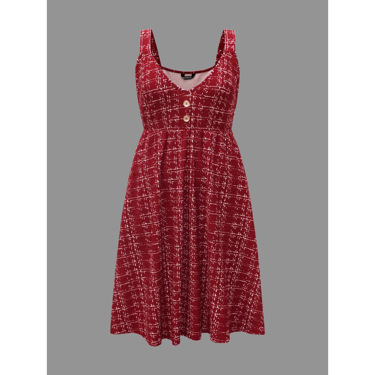 Plus Size Plaid Cami Front Button Midi Dress Scarlet Women Elegant Button Deep V-neck Sleeveless Curvy BloomChic 28/5X Product Image