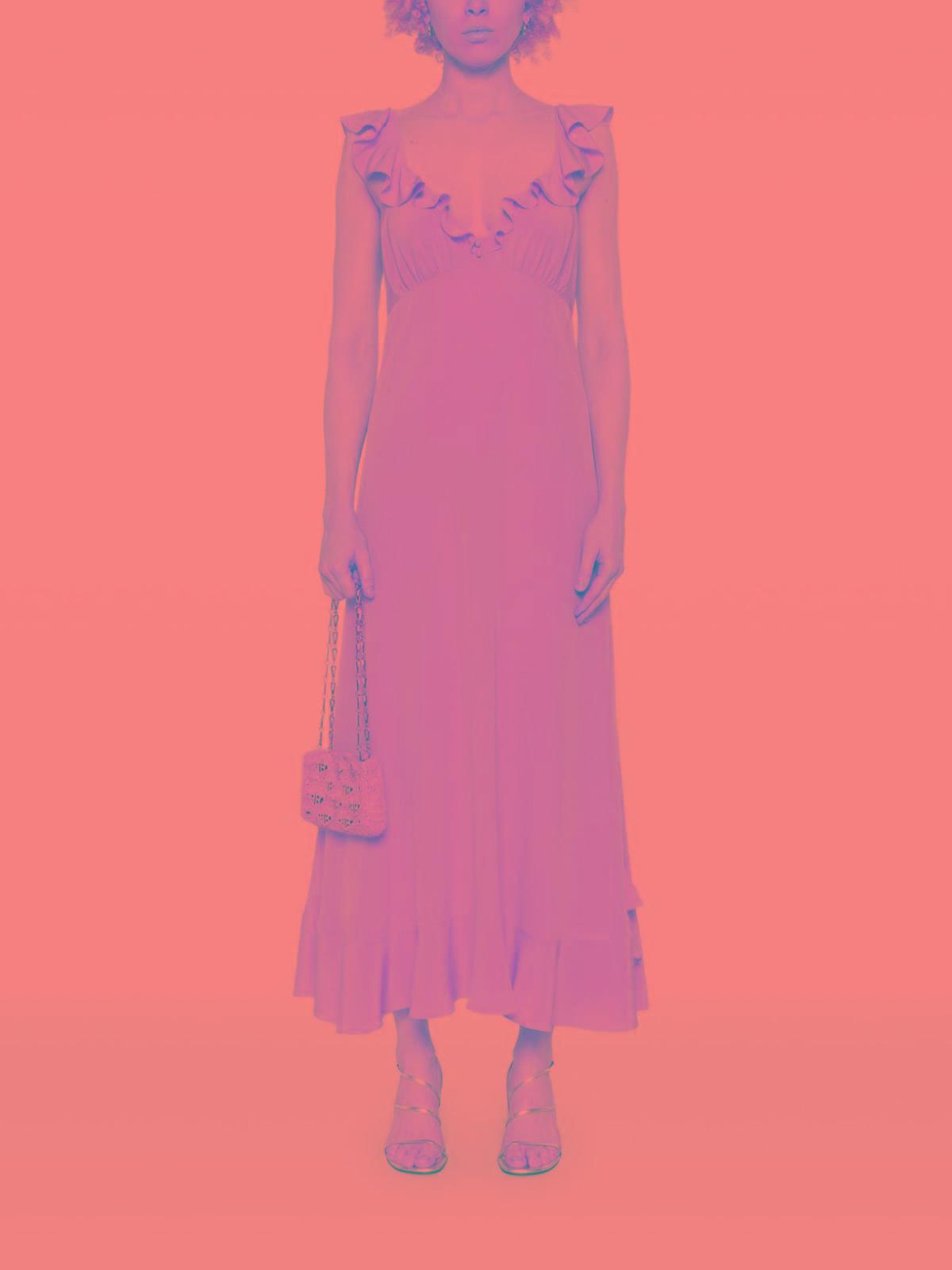 CHLOÉ Long Silk Dress With Flared Skirt And Ruffled Straps In Beige Product Image