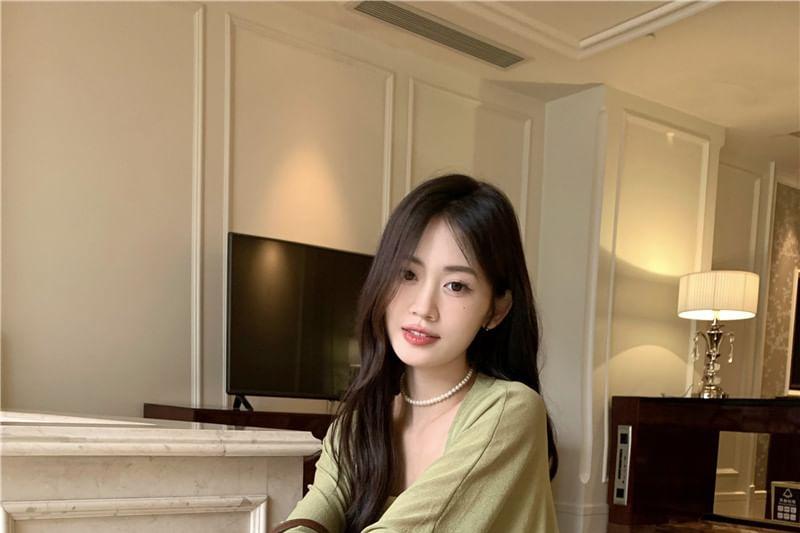 Plain Ruched Camisole Top / Midi Open Front Cardigan / High Rise Plain Maxi A-Line Skirt Product Image