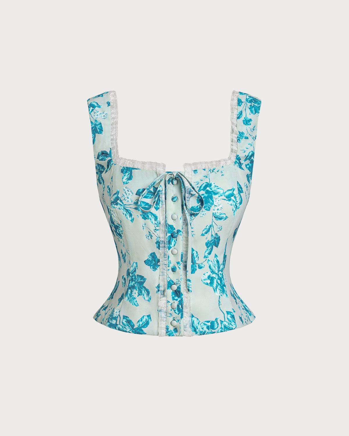 Blue Floral Square Tank Top Product Image