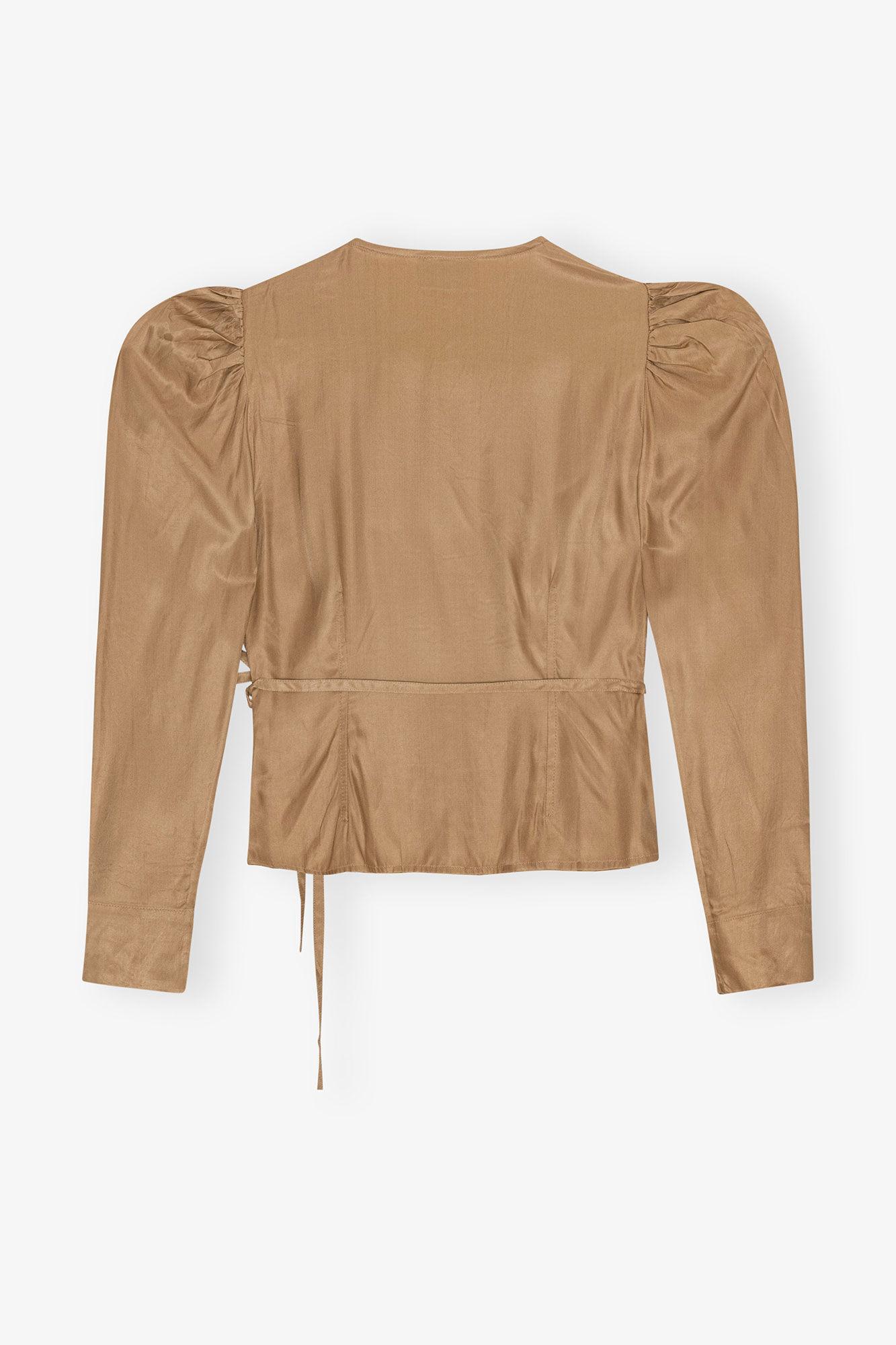 Brown Twill Wrap Blouse Product Image