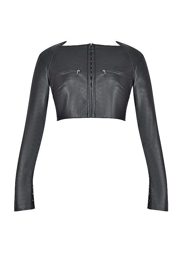 Ione  black vegan leather cropped top Product Image