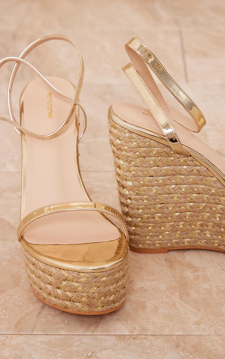 Gold PU Metallic Strap Espadrille High Heeled Wedges Product Image