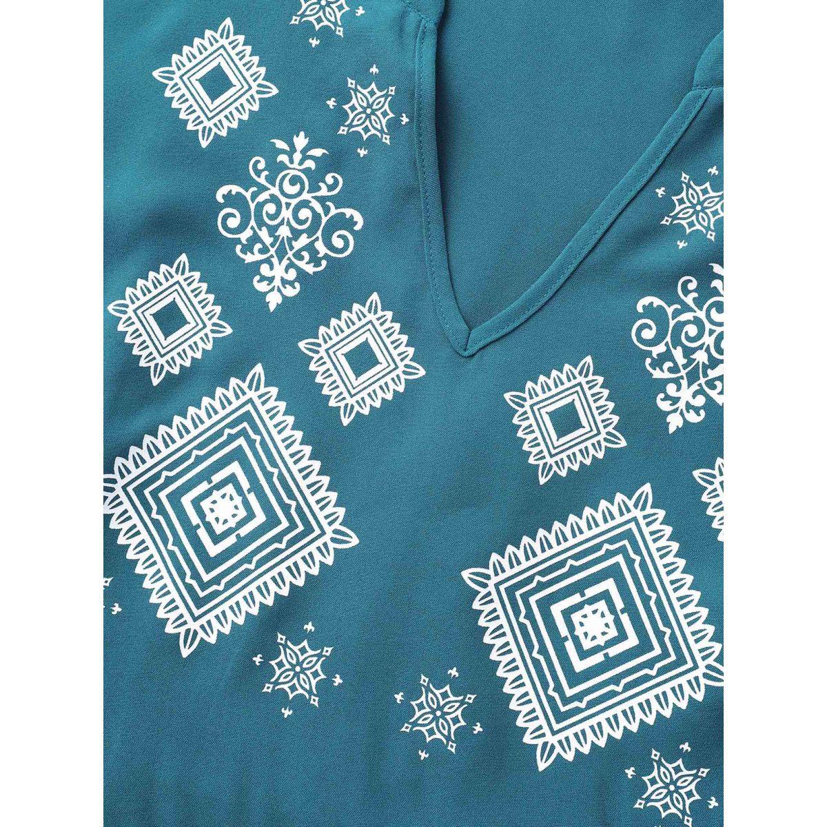 Plus Size Bandana Notched Collar Split Hem Midi Dress Mediumblue Women Resort Gathered Notched collar Elbow-length sleeve Curvy BloomChic 10/M Product Image