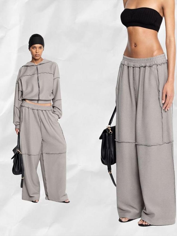 Set: Plain Zip-Up Hoodie + Wide Leg Sweatpants Product Image