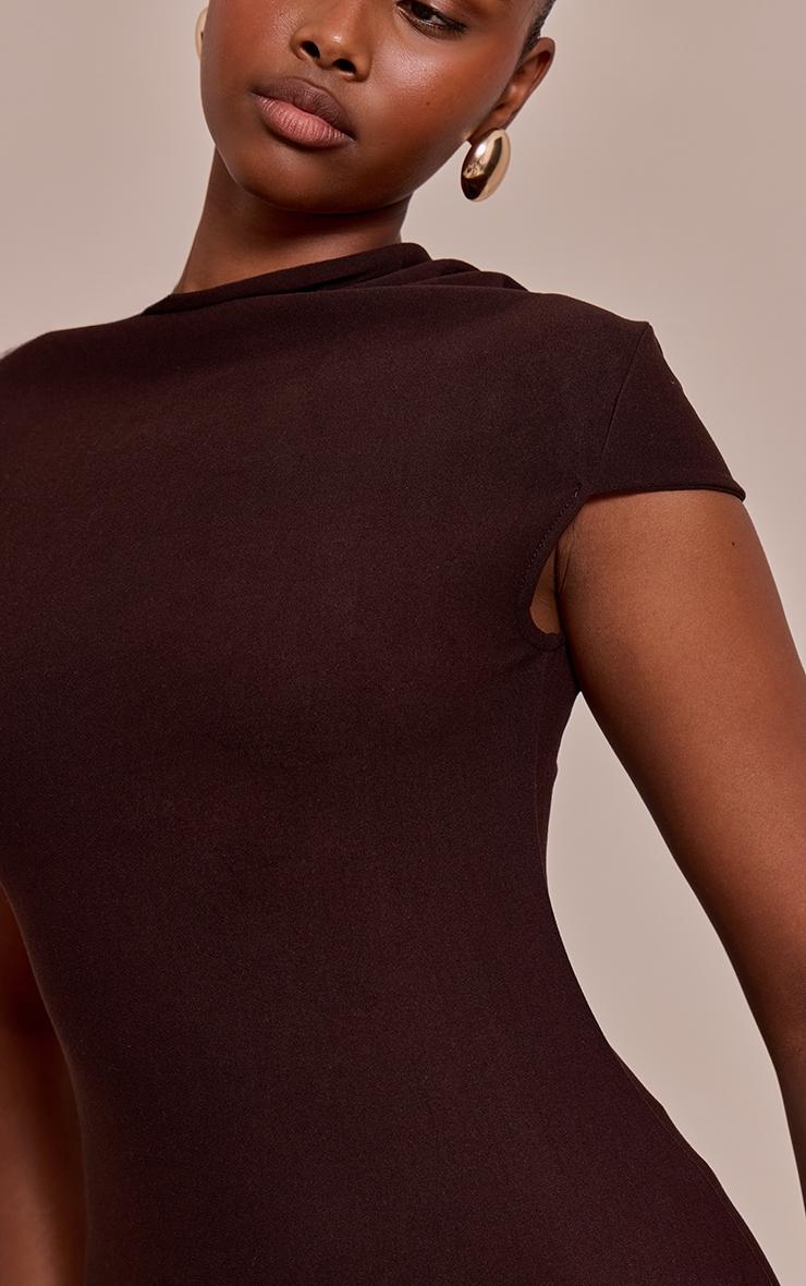 Brown Soft Touch High Neck Bodycon Mini Dress Product Image