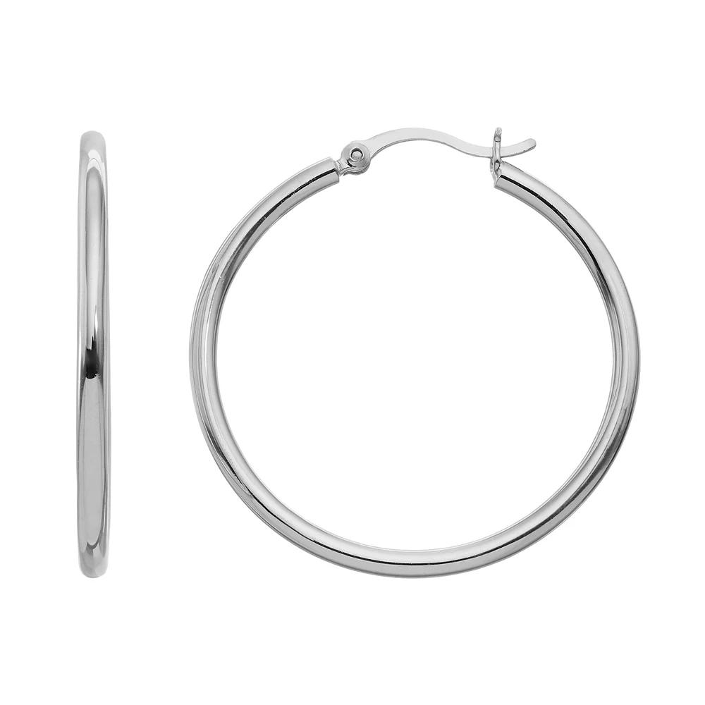 Sterling Silver Hoop Earrings, Women's, White Over Silver Product Image