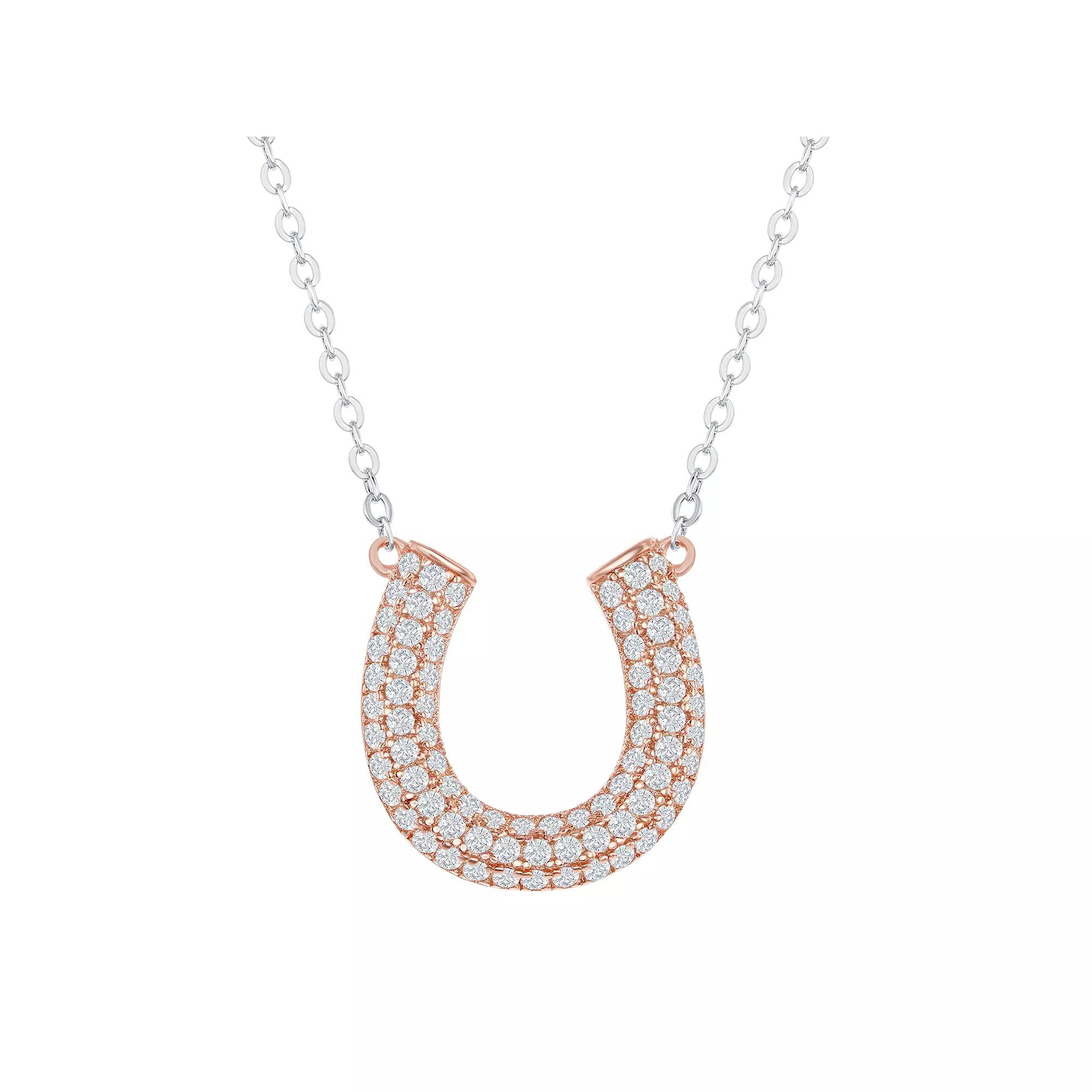 Sterling Silver Cubic Zirconia Horseshoe Necklace, Women's, Size: 16-18" ADJ, 14k Rose Gold Plated Product Image