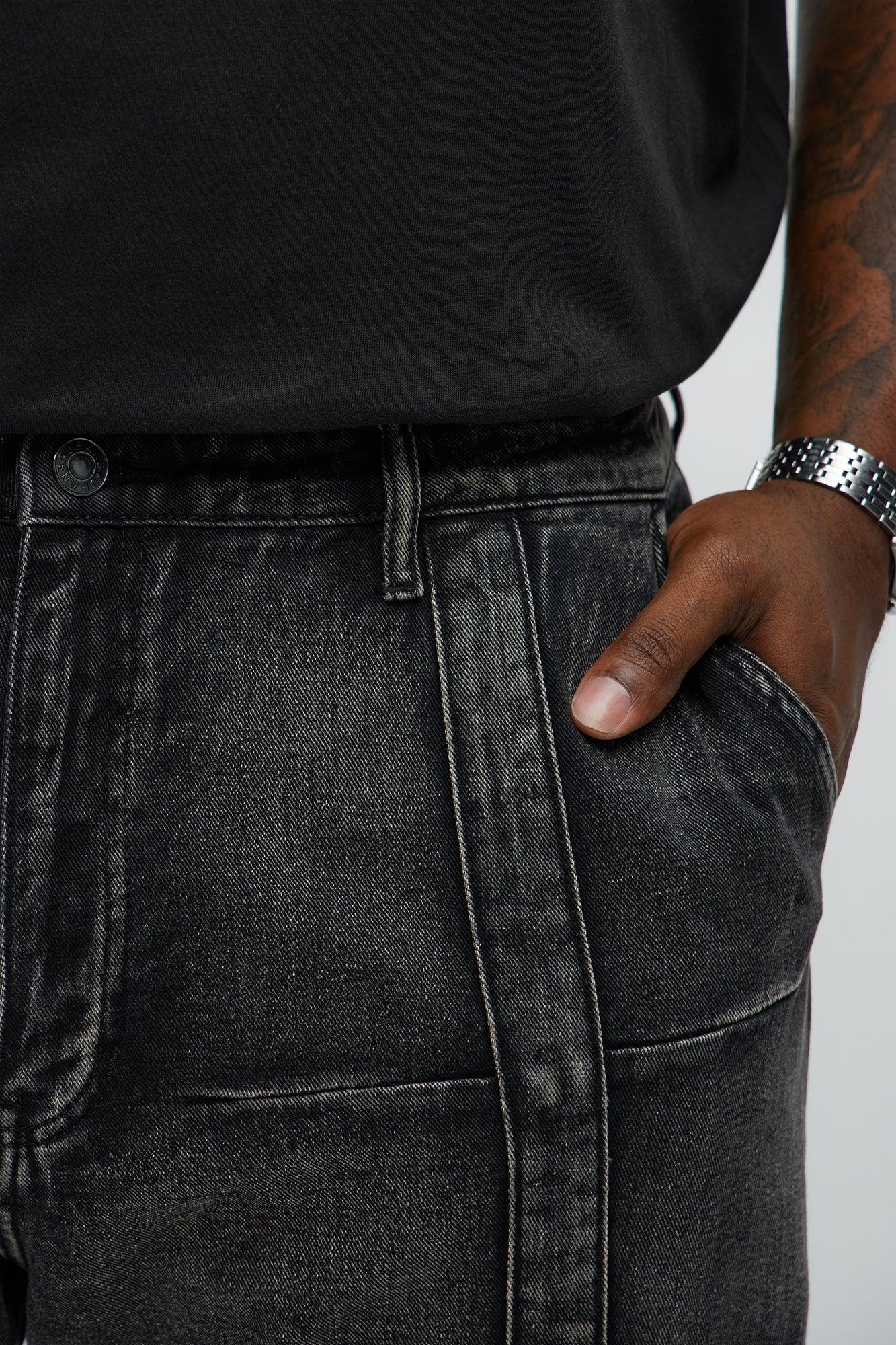 Vertical Panel Slim Jeans - Black Wash Product Image