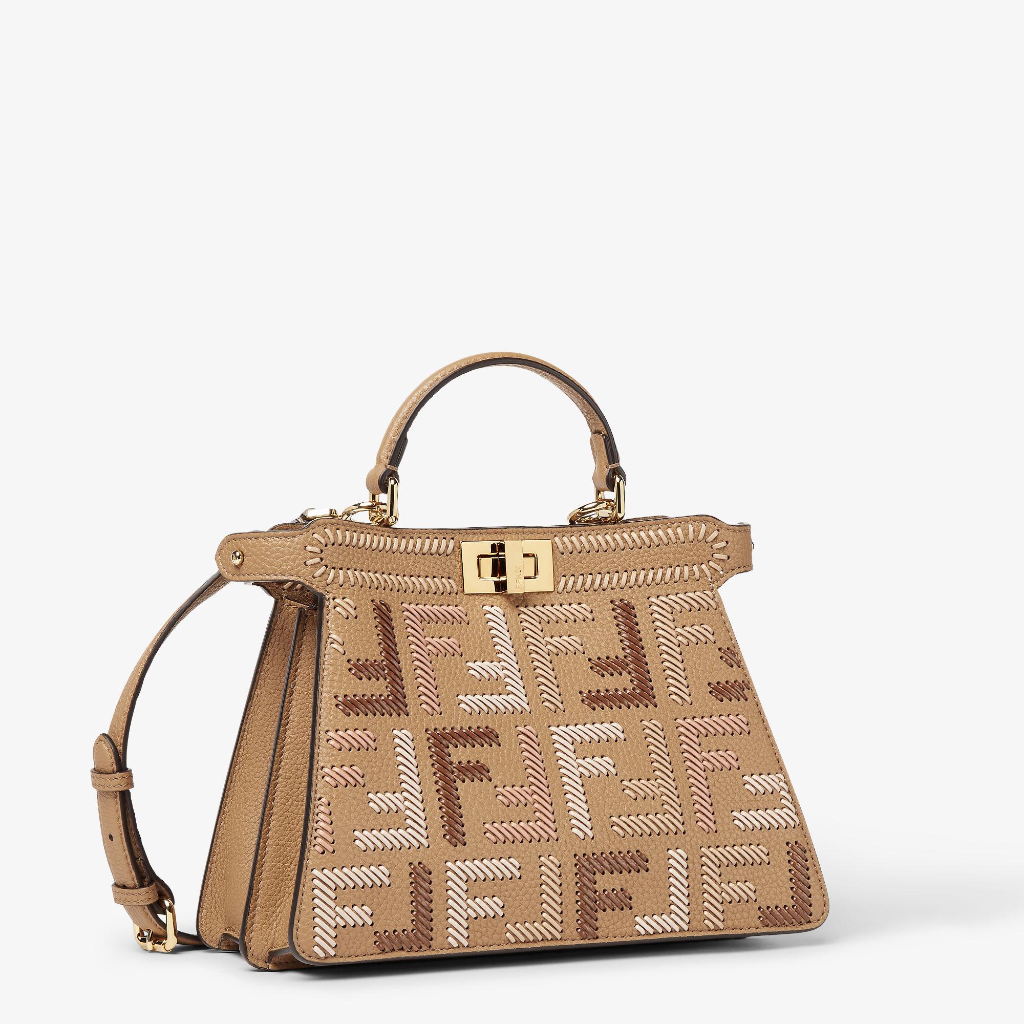 Peekaboo ISeeU SmallCappuccino-colored leather bag with FF interlacing Product Image