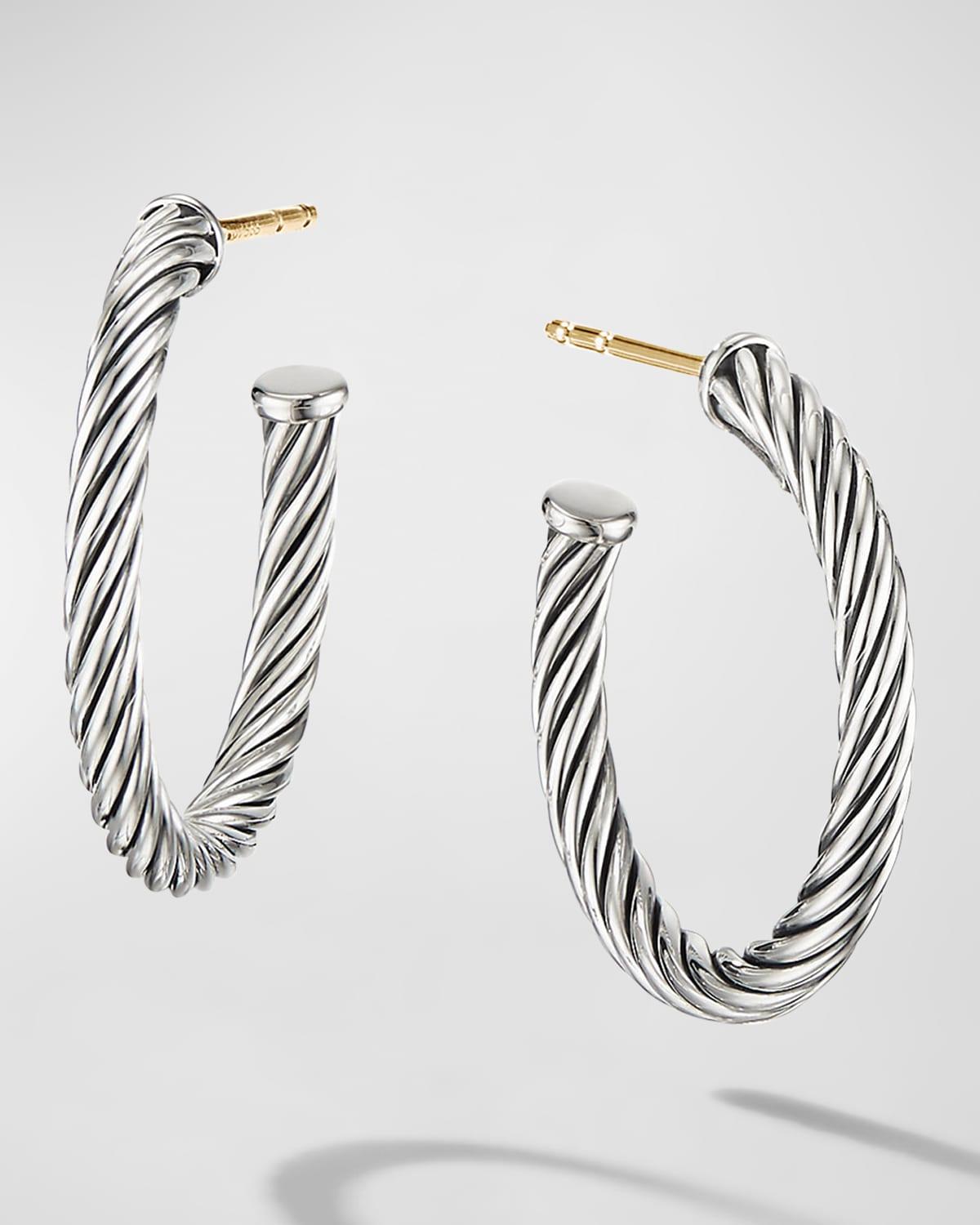 Womens Cable Hoop Earrings in Sterling Silver, 3/4in Product Image