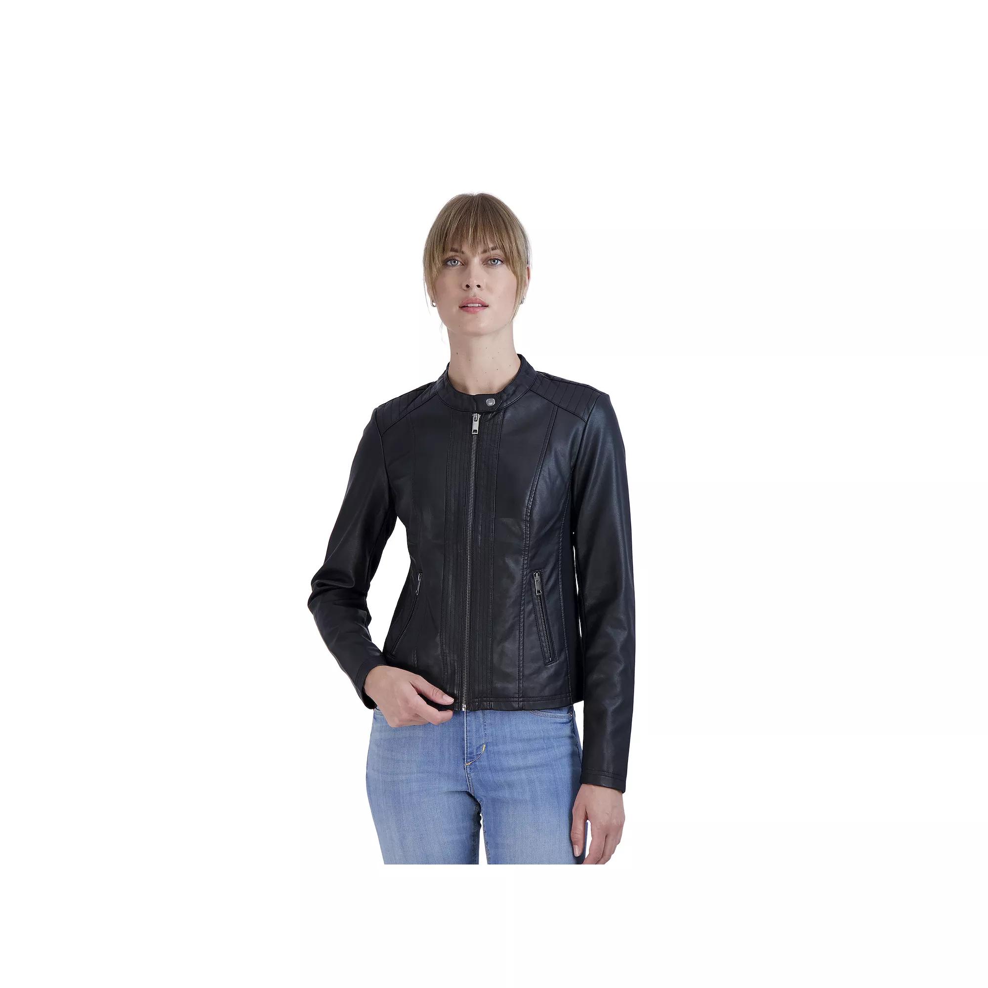Women's Sebby Collection Faux-Leather Racing Jacket,  Product Image