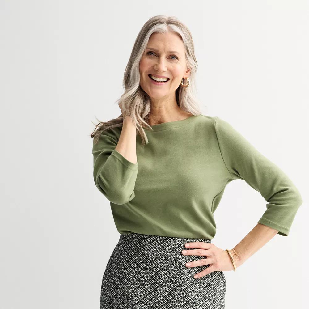 Petite Croft & Barrow® Boatneck Top, Women's, Size: XL Petite, Sydney Green Product Image