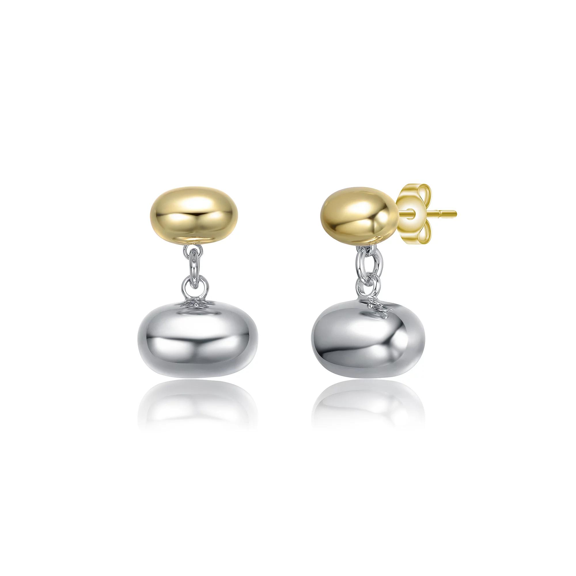 Two Tone 14k Gold Plated Double Bead & Chain Dangle Earrings, Womens Product Image