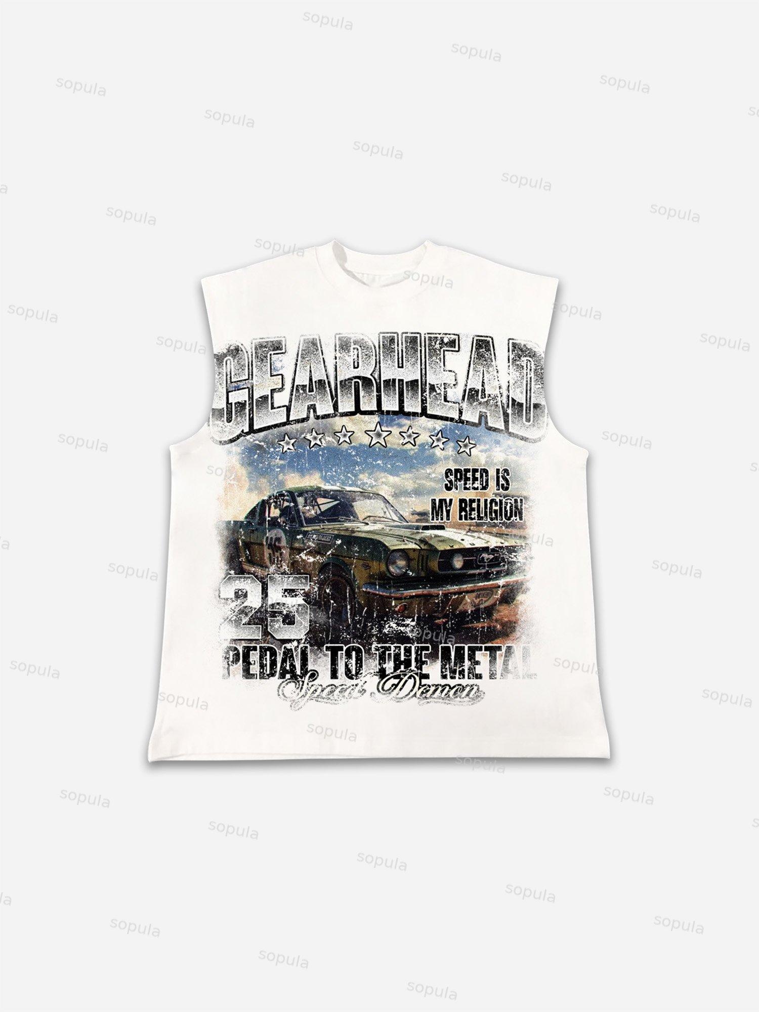 Gearhead Aged Vintage American Muscle Car Graphic Cotton Sleeveless Shirts Tank Top Product Image