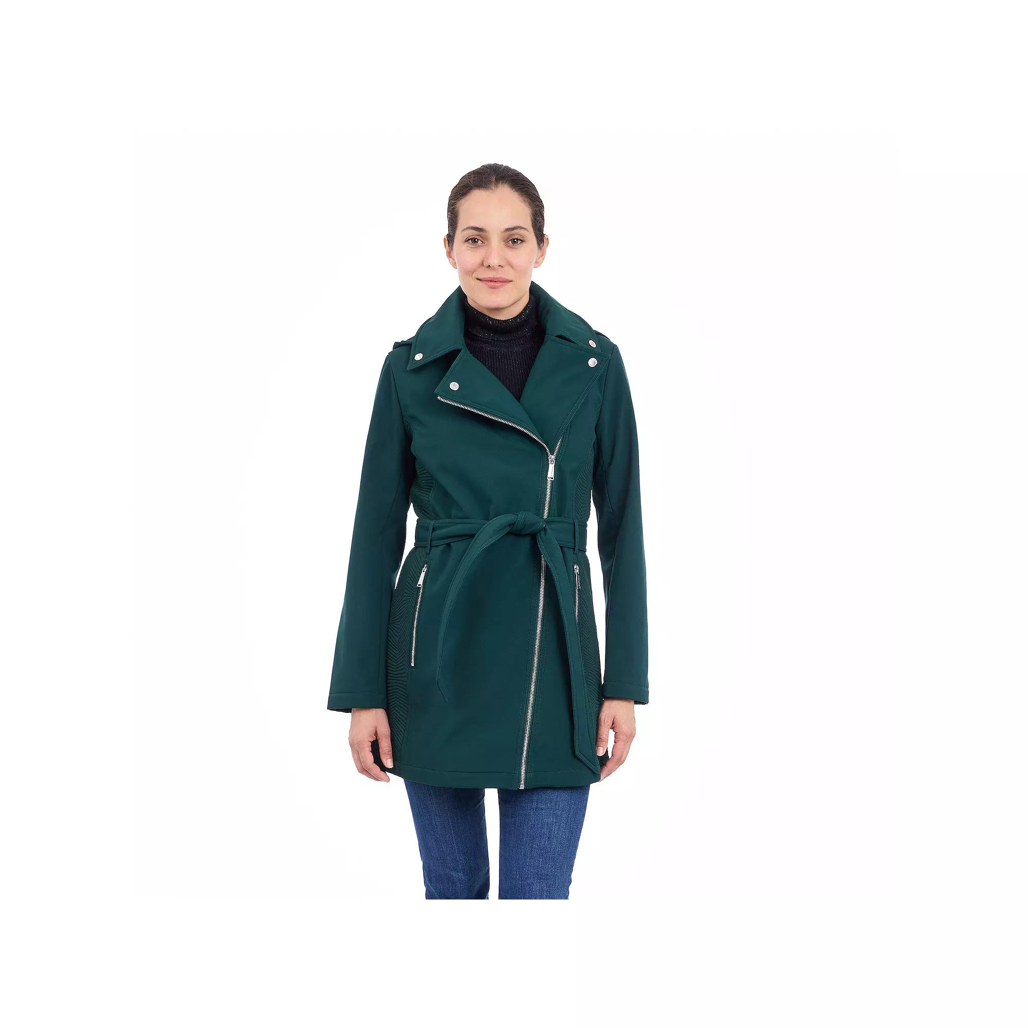 Women's BCBGeneration Asymmetrical Belted Softshell Rain Coat, Size: Medium, Green Product Image