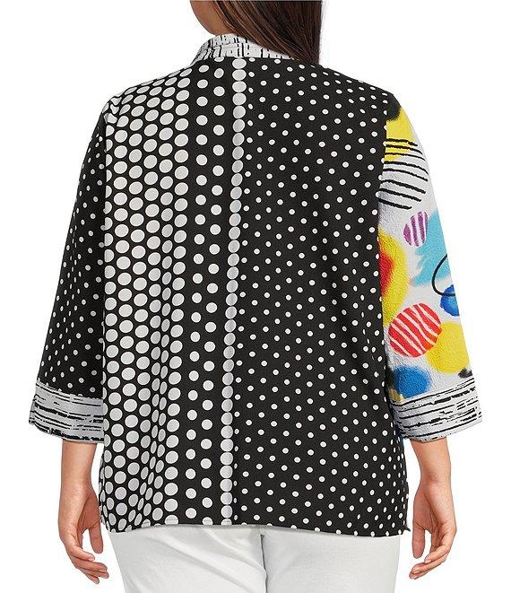 Ali Miles Plus Size Woven Printed Wire Collar 3/4 Sleeve Button Front Tunic Product Image