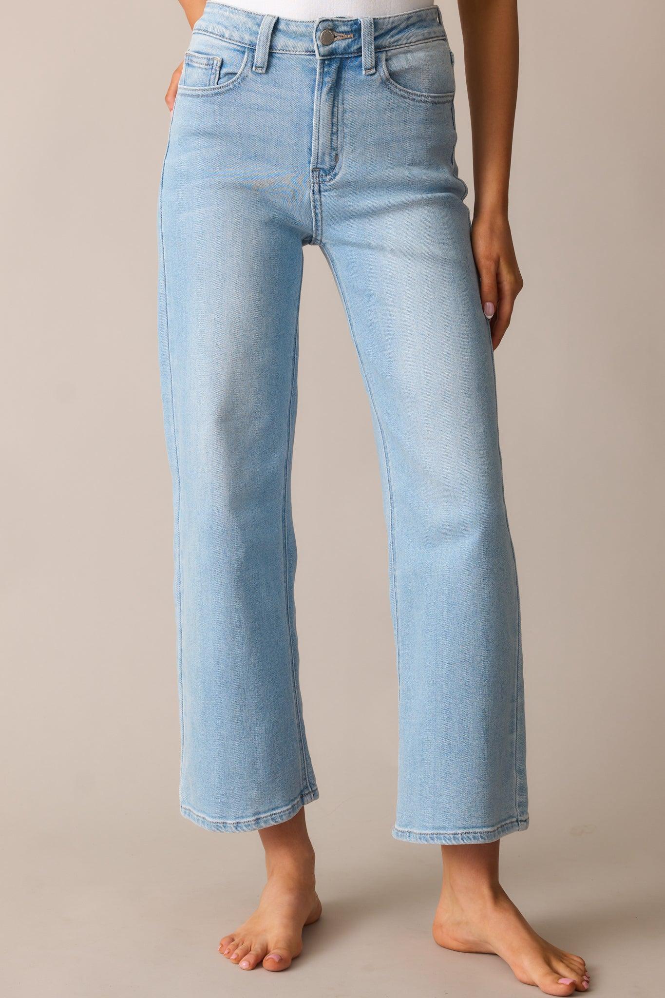 Into The Clouds Light Wash Cropped Wide Leg Jeans Product Image