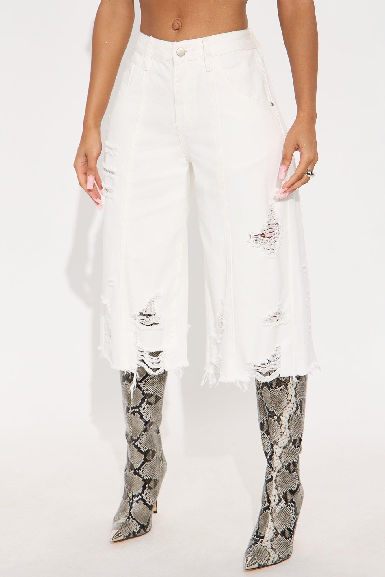 Call My Name Cropped Wide Leg Jeans - White Female Product Image