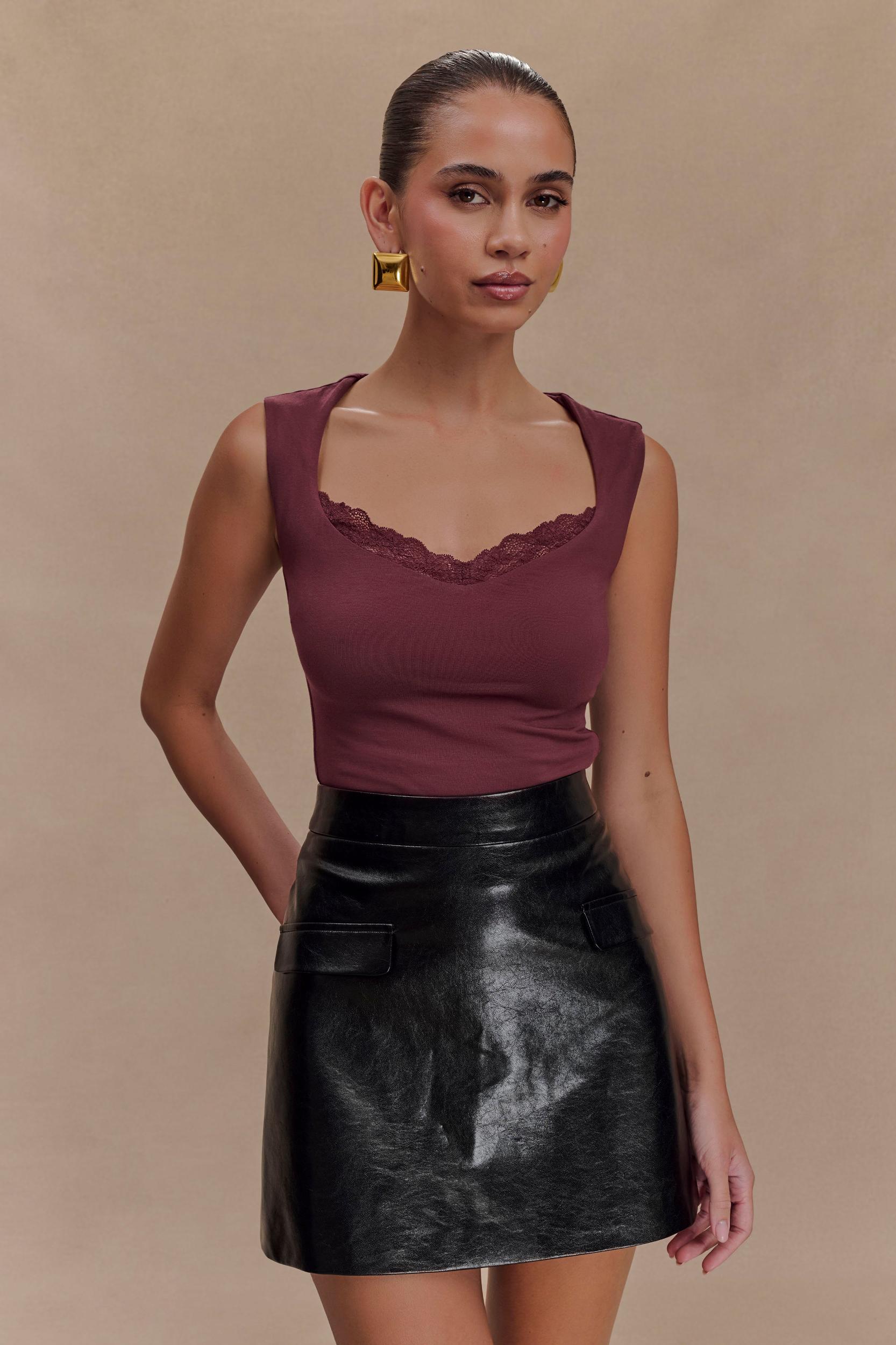 Tatianna Lace Trim Modal Top - Mahogany Product Image