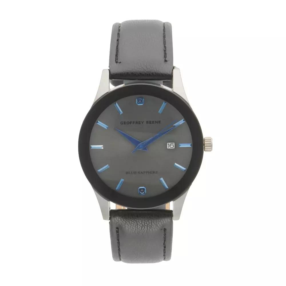 Geoffrey Beene Men's Silver Tone Blue Sapphire Strap Watch, Size: Large, Grey Product Image