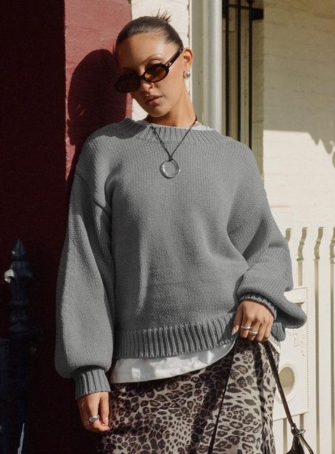 Harmony Balloon Sleeve Knit Sweater Grey Product Image
