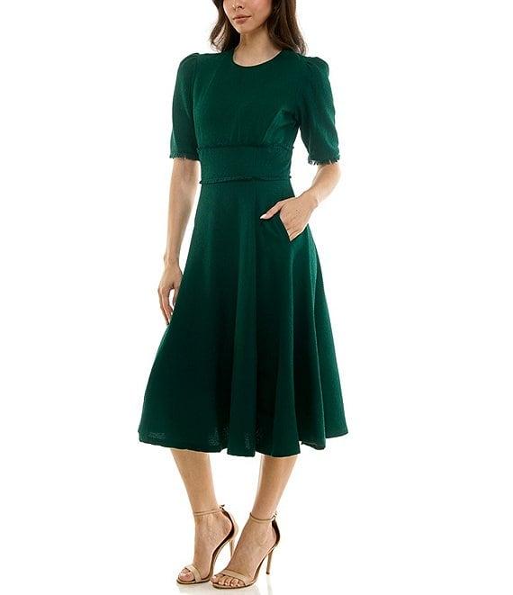 Moda Tara Boucle Knit Elbow Sleeve Midi Dress Product Image
