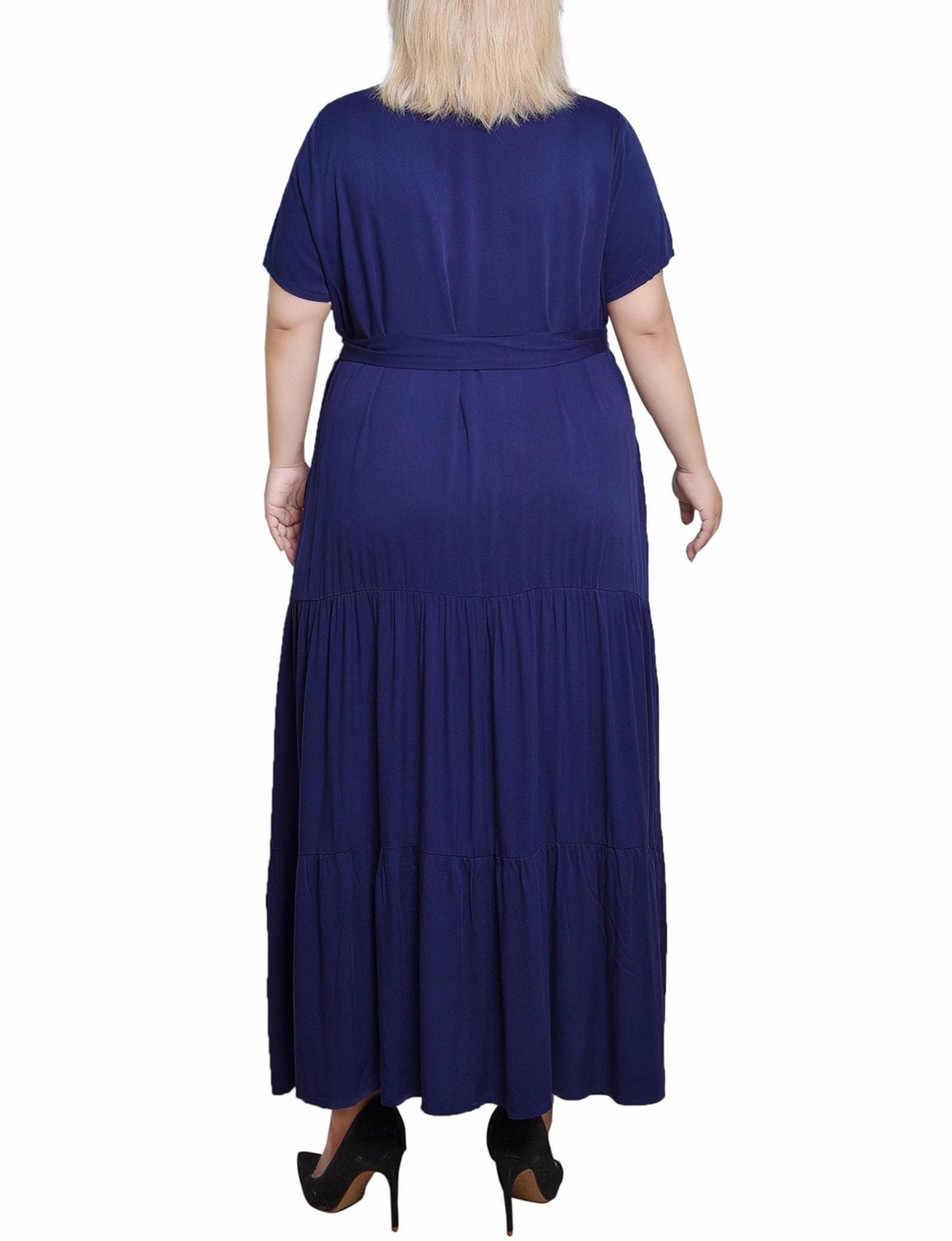 Navy Short Sleeve Midi Twill Dress - Plus Product Image