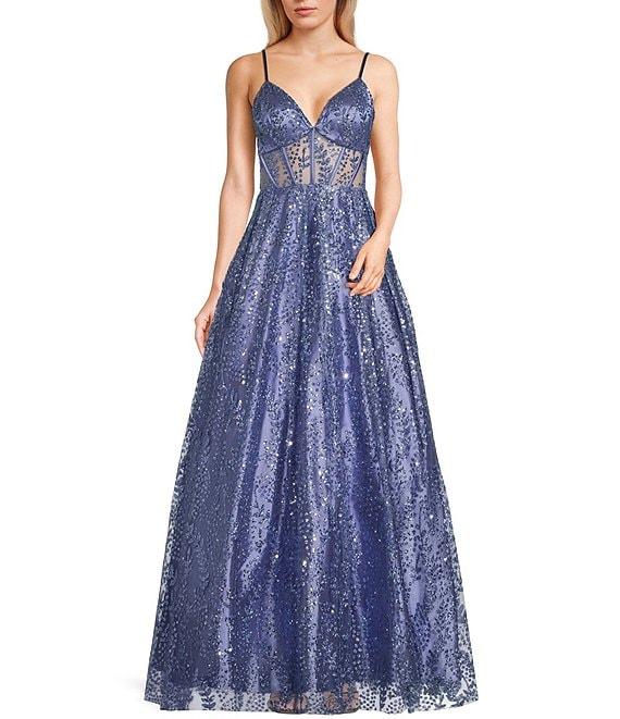 Blondie Nites Pattern Glitter Lace-Up Back Illusion Corset Ball Gown Product Image