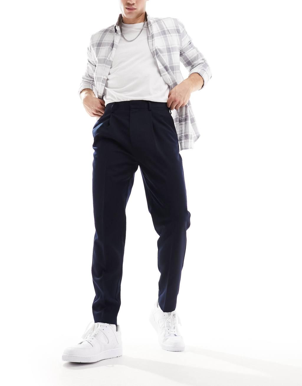 ASOS DESIGN dressy tapered fit pants in navy Product Image