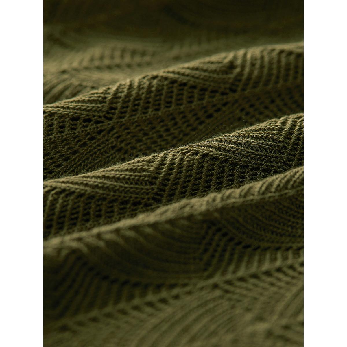 Plus Size Solid Ties Bell Sleeve Scalloped Trim Breathable Pullover Moss Women Casual Loose Long Sleeve V-neck Dailywear Pullovers BloomChic 28/5X Product Image