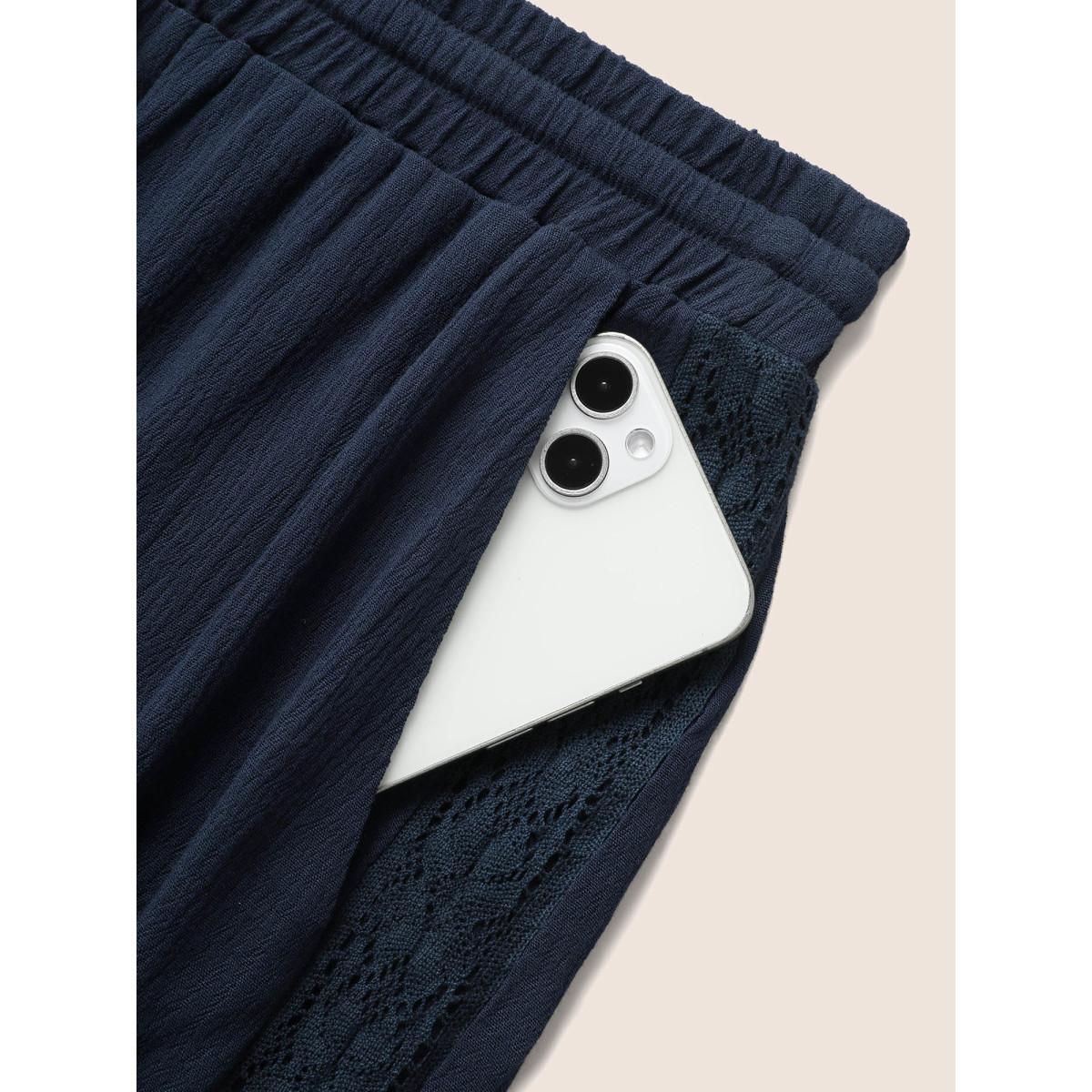 Plus Size Solid Lace Patchwork Elastic Waist Wide Leg Pants Women Aegean Resort Wide Leg Mid Rise Vacation Pants BloomChic 14-16/1X Product Image