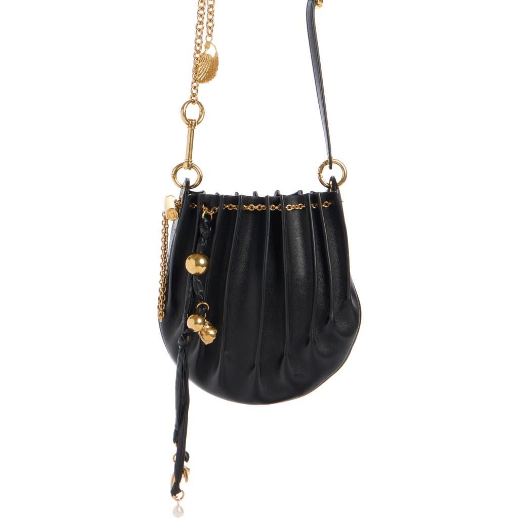 CHLOÉ Sea Treasures Embellished Pleated Leather Shoulder Bag In Black Product Image