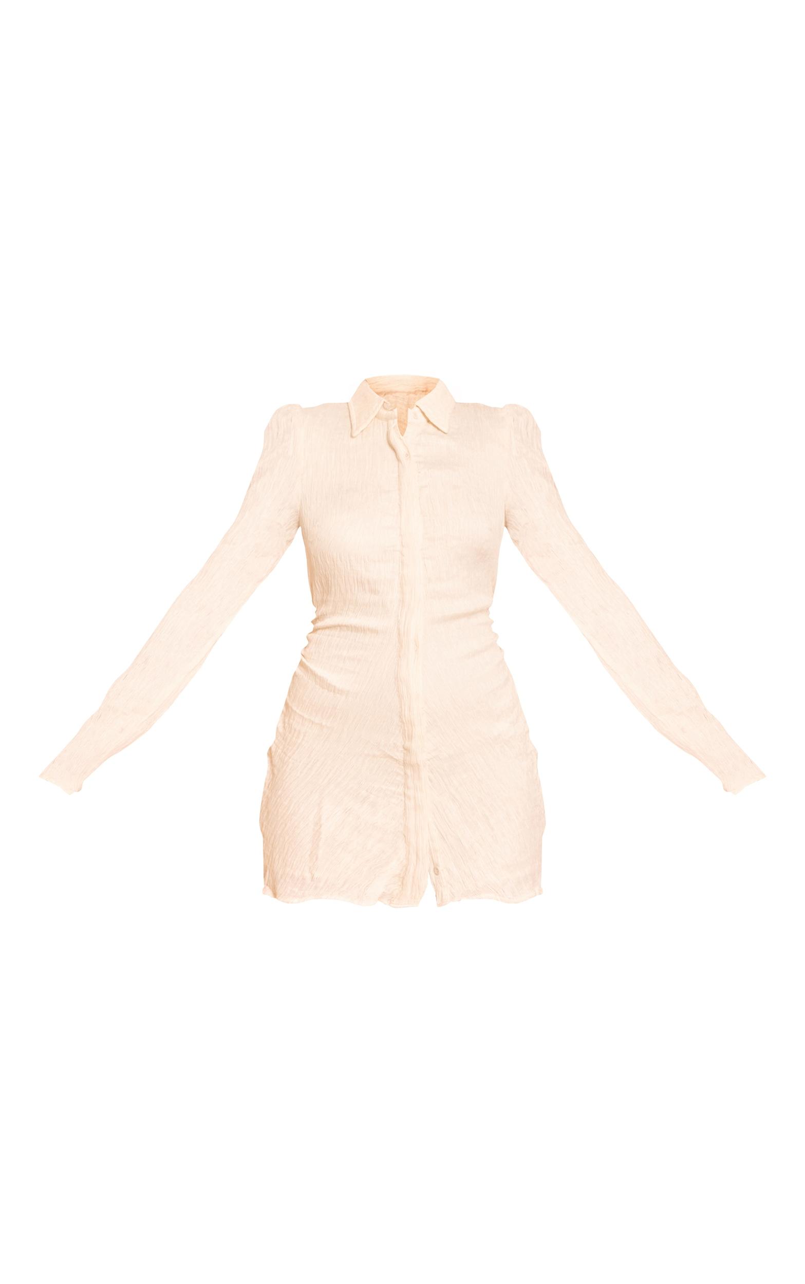Cream Textured Flute Sleeve Shirt Dress Product Image
