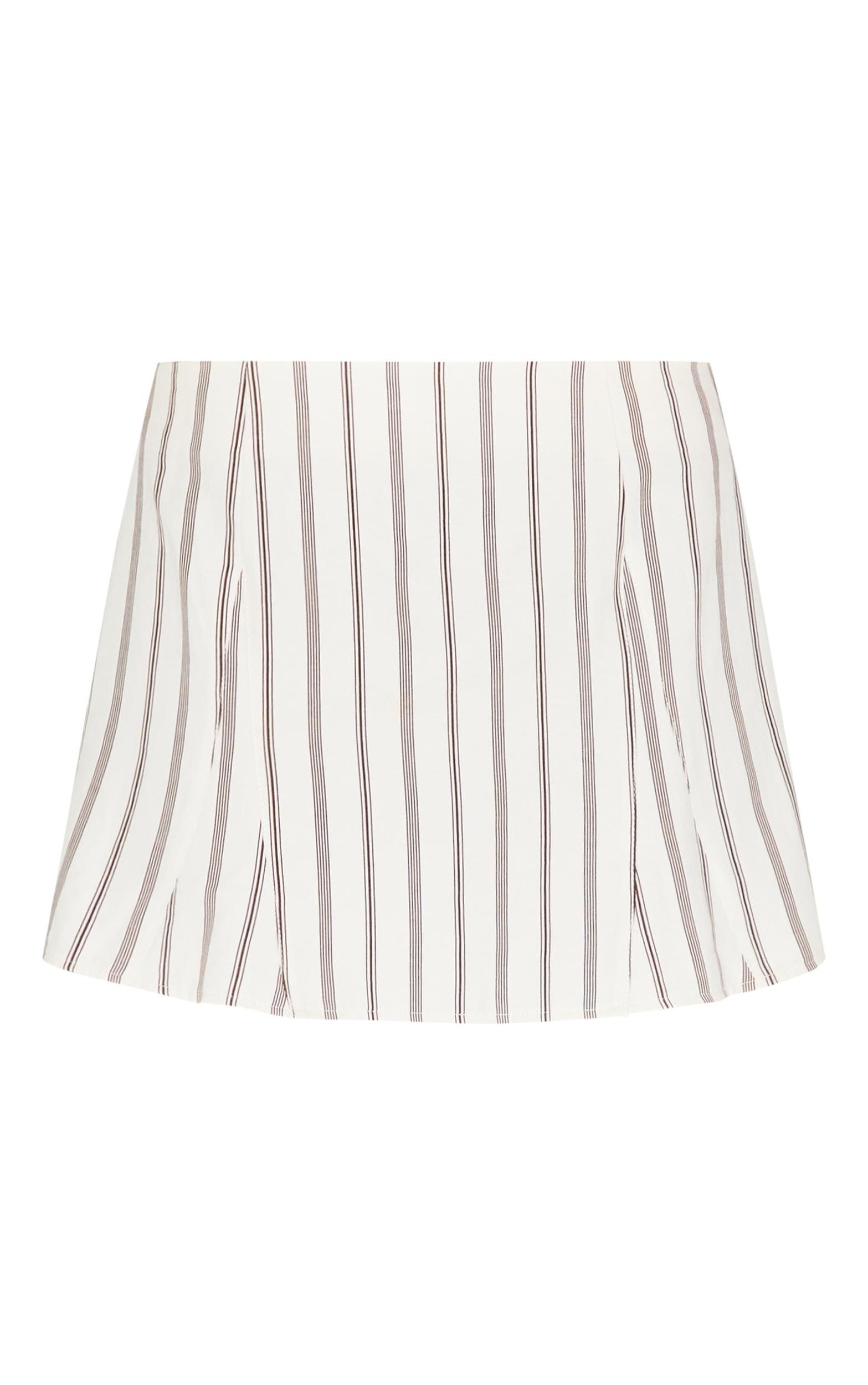  Cream Pinstripe Peach Skin Flippy Mini Skirt Product Image