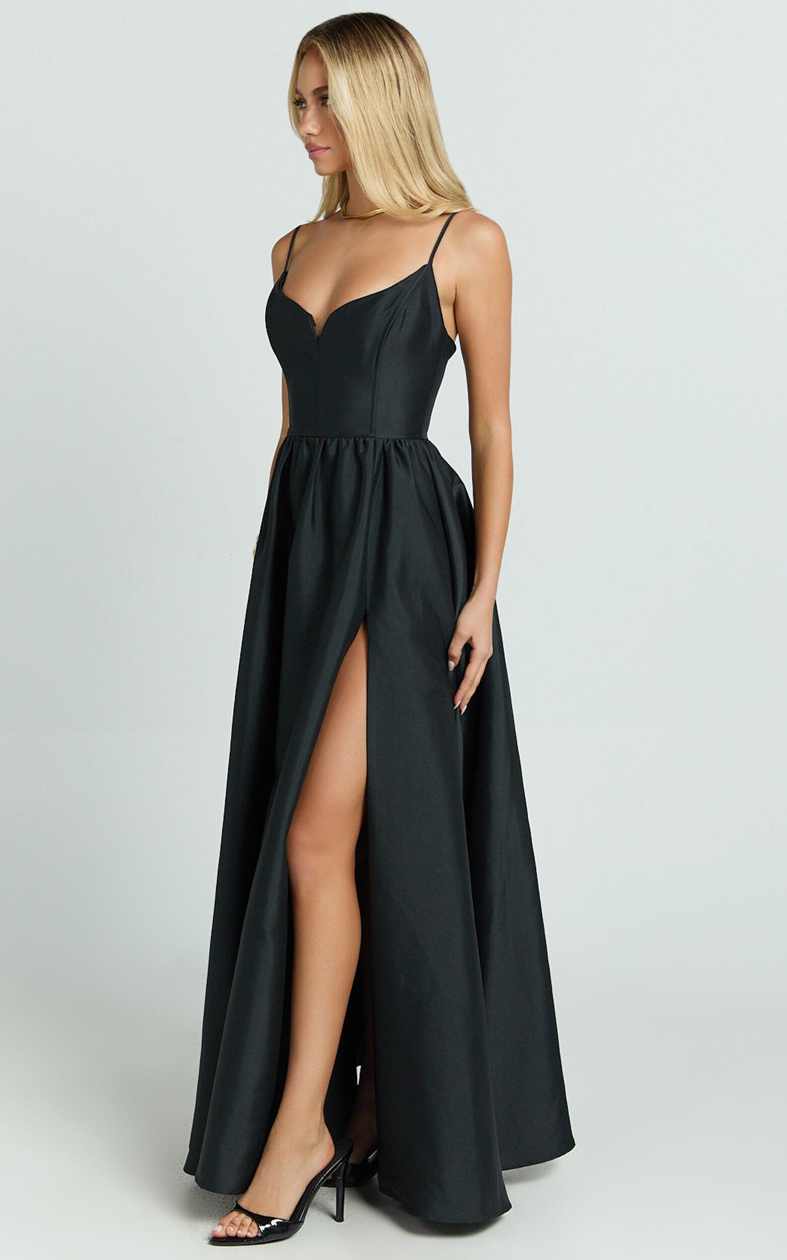Kali Maxi Dress - Sweetheart Fit And Flare High Split Dress in Black Product Image