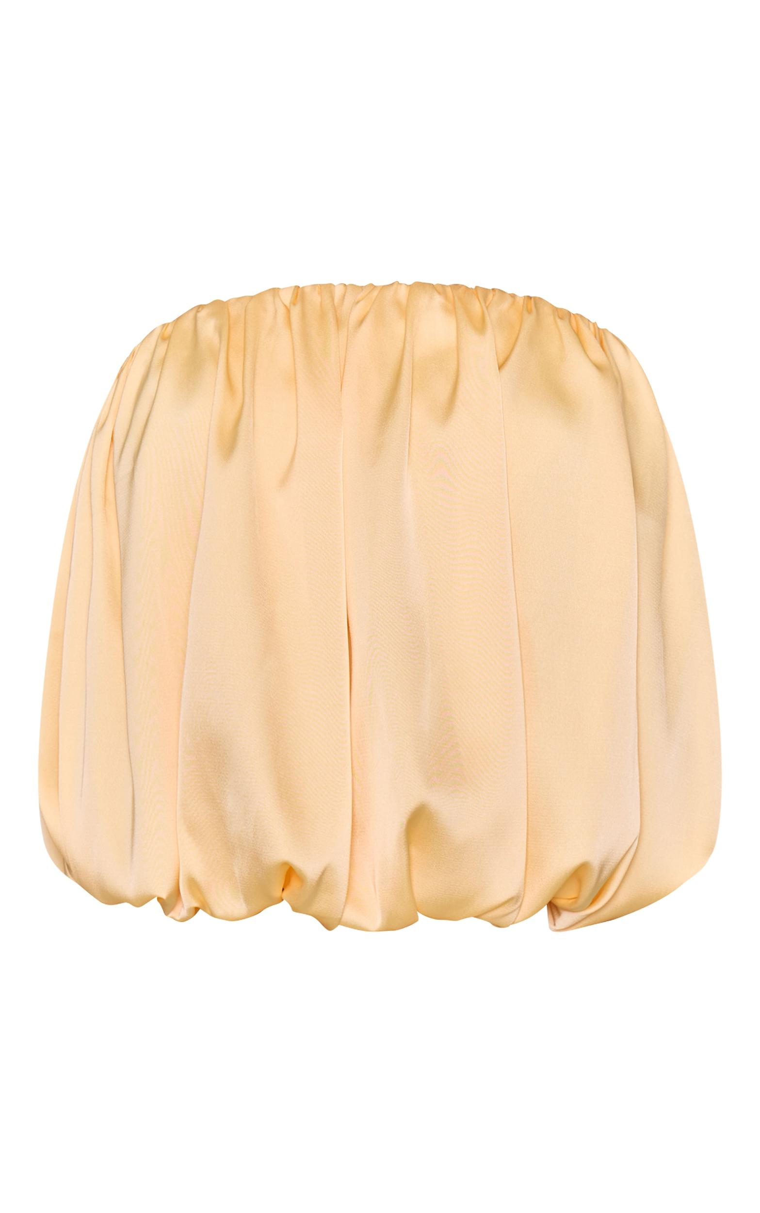 Butter Yellow Satin Puffball Bandeau Top Product Image