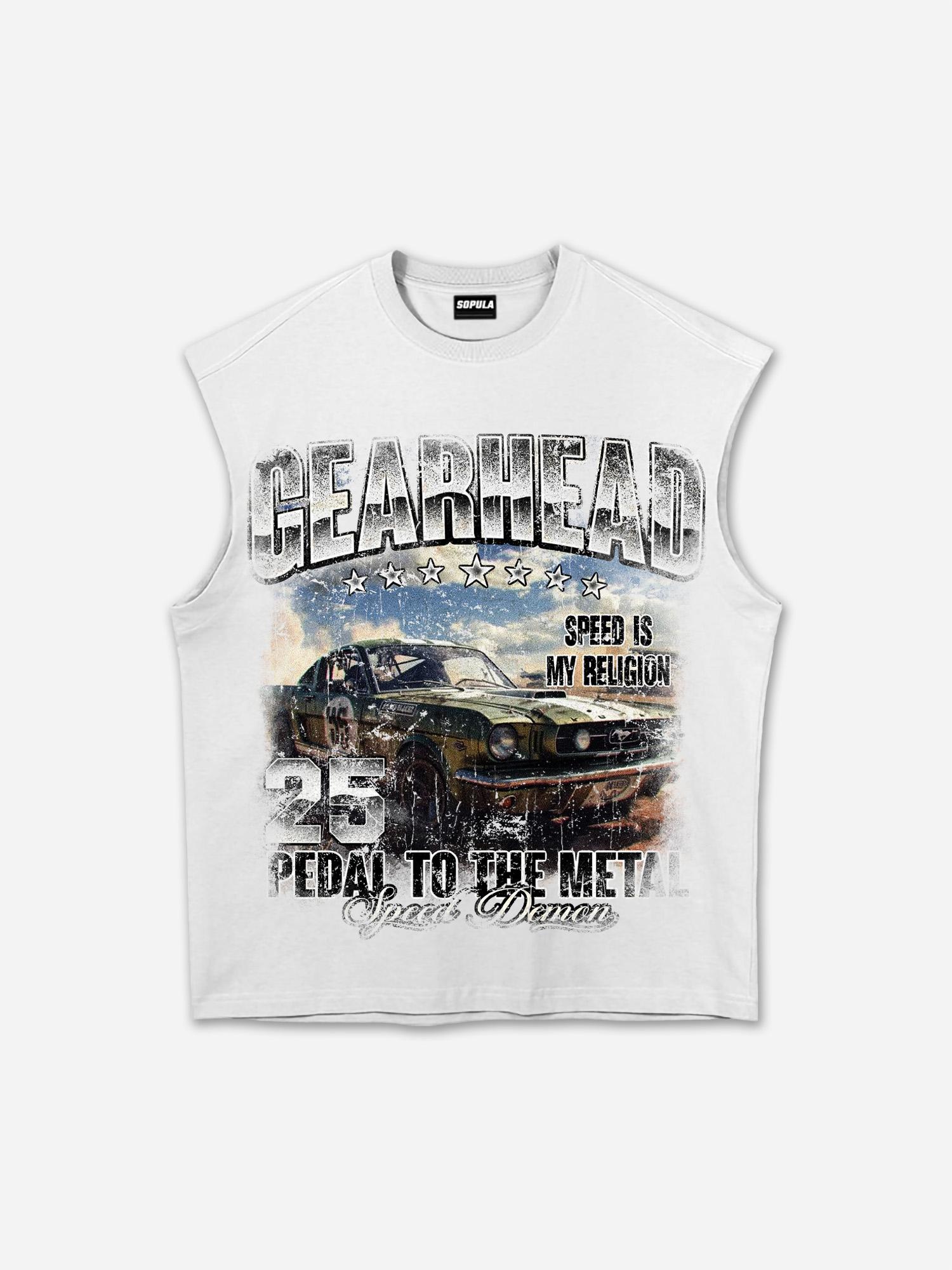 Gearhead Aged Vintage American Muscle Car Graphic Cotton Sleeveless Shirts Tank Top Product Image