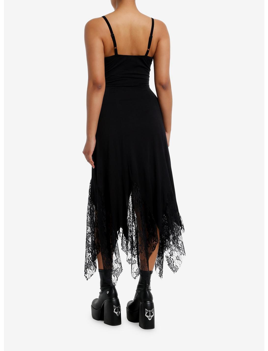 Cosmic Aura Black Lace Godet Strappy Midaxi Dress Product Image