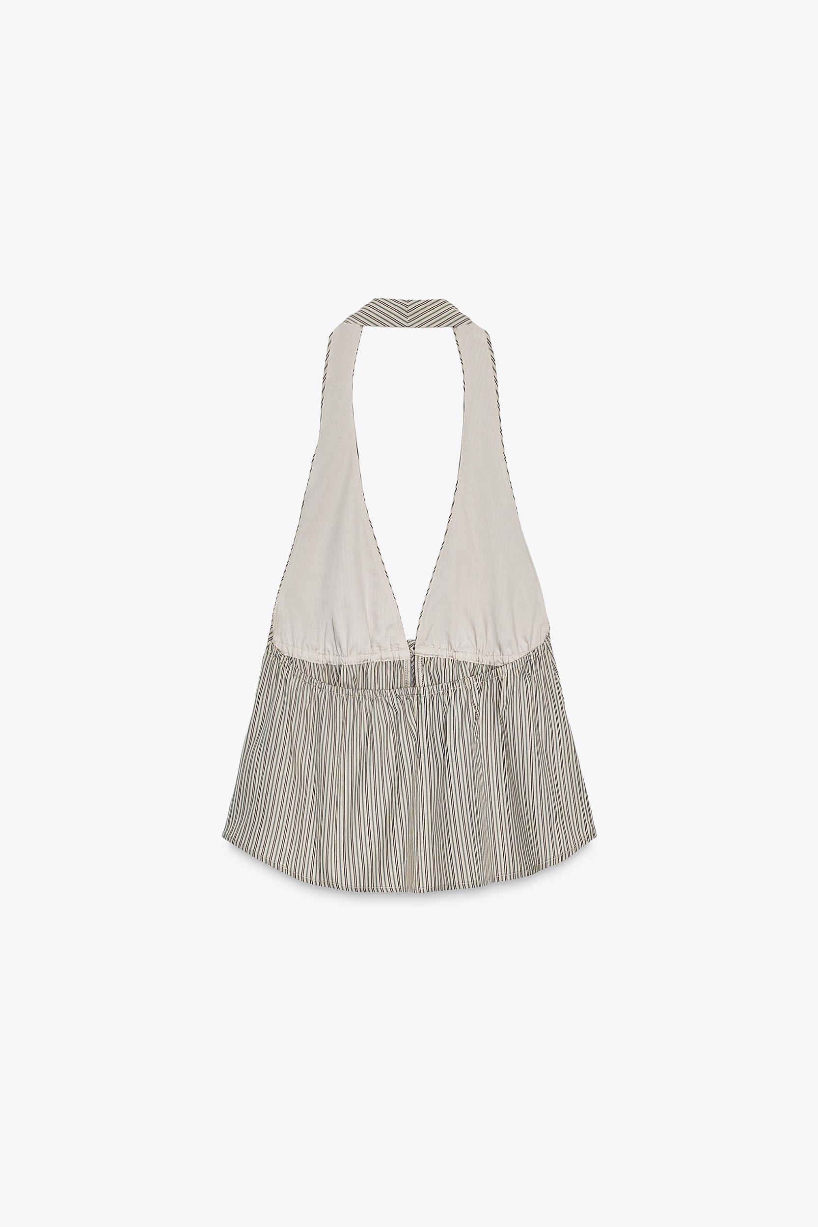 STRIPED POPLIN HALTER TOP Product Image